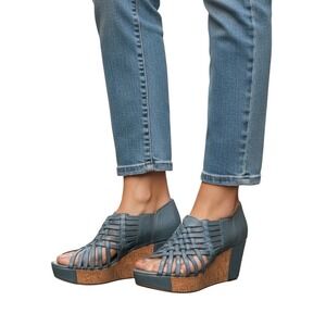 Chocolat Blu Women's Blue Web Moka Wedge Sandals‎ Size 9.5